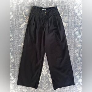 Every Cotton Black Wide-Leg Pants with High Drawstring Pleated Paperbag Waist